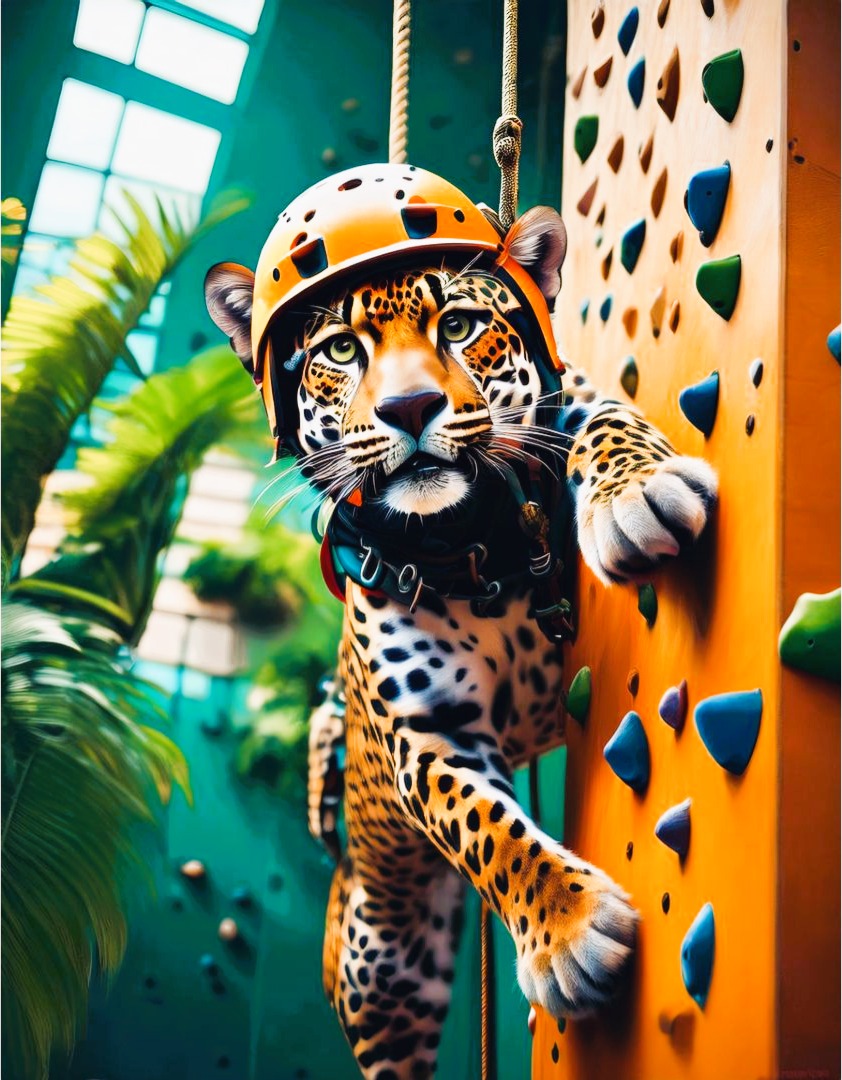 jaguar sur un mur d'escalade